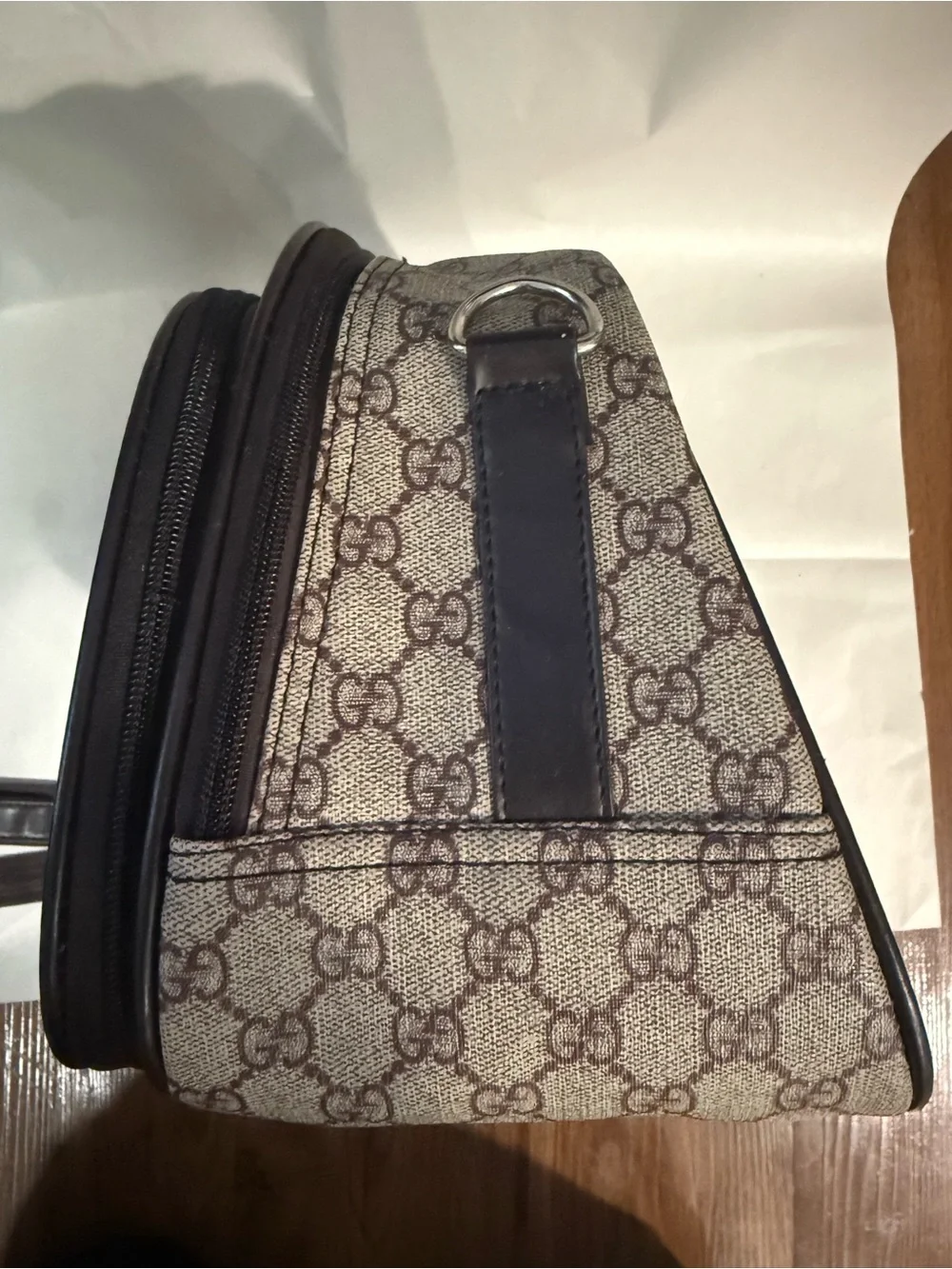 Vintage Gucci Web Striped Toiletry Bag Brown Trim Pre-owned